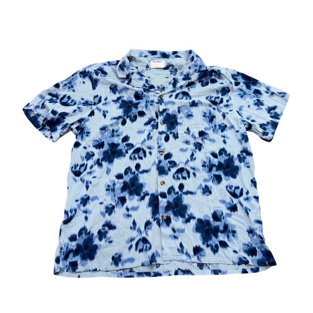 Old Navy Mens Floral Short Sleeve Button Down Shirt XL Blue White 858430-01-1